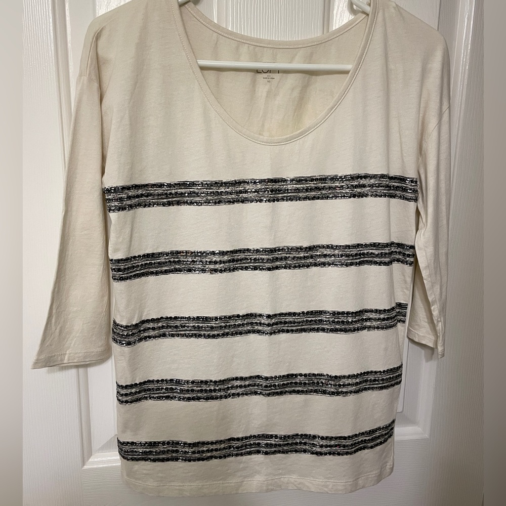 Loft top size XS. Stripes with sequin detail. Like new condition.